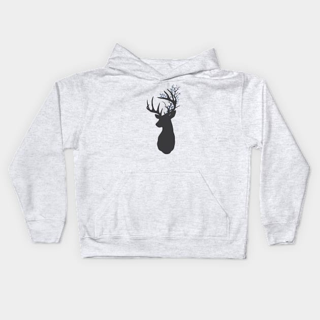 Stag silhouette with Leafy antlers Kids Hoodie by NixieNoo